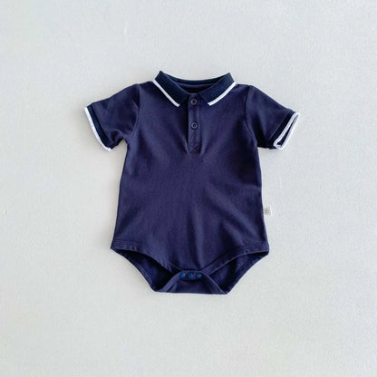 -ベビーロンパース 半袖ポロシャツボディスーツ ホワイト/ネイビー/2カラー【mh0004459】 - mamahalo shop - 半袖ロンパース -  べビー服 - 子供服 - 男の子 - 女の子