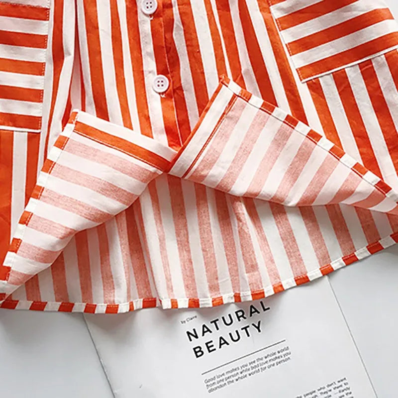 -キッズワンピース ストライプ キャミソールワンピース オレンジ【mh0005762】 - mamahalo shop - ノースリーブワンピース -  べビー服 - 子供服 - 男の子 - 女の子