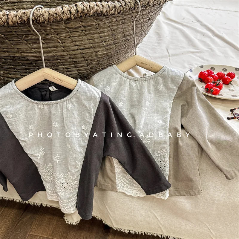 -キッズトップス 長袖パッチワークTシャツ 2カラー - mamahalo shop - 長袖Tシャツ -  べビー服 - 子供服 - 男の子 - 女の子