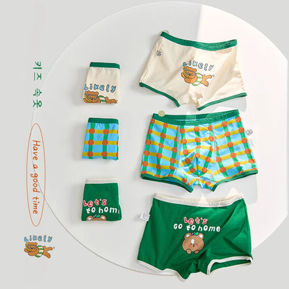 -キッズショーツ 男の子下着 ボーイズパンツ アンダーウェア 4枚セット グリーン ボクサーブリーフ【mh0005804】 - mamahalo shop - 幼児用下着 -  べビー服 - 子供服 - 男の子 - 女の子