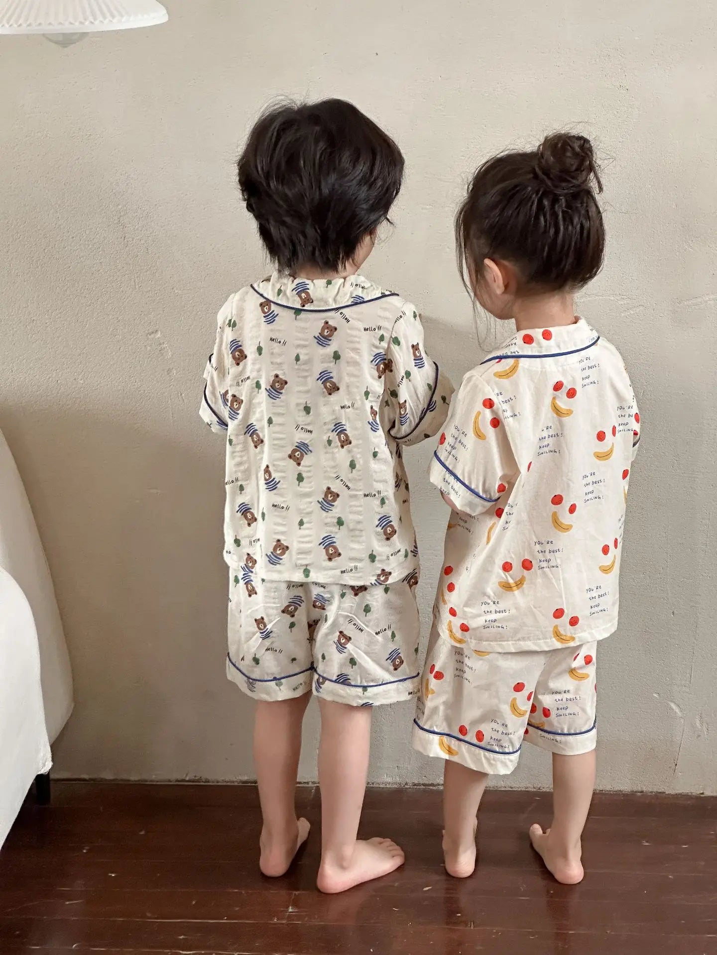 -キッズパジャマセット 半袖シャツ+ハーフパンツ ベアくま/フルーツプリント 2カラー - mamahalo shop - 半袖パジャマ -  べビー服 - 子供服 - 男の子 - 女の子