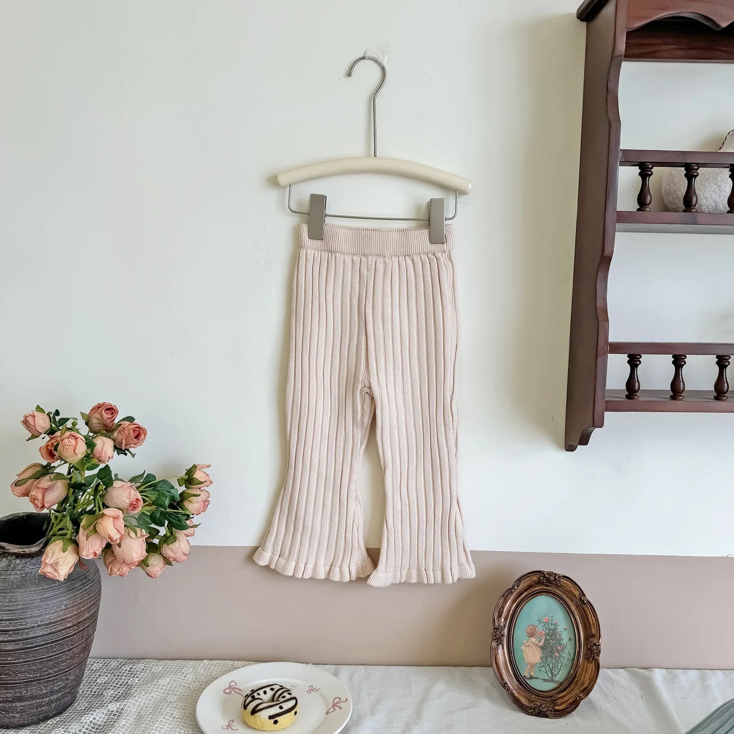 -キッズパンツ 太リブニットフレアレギンスパンツ 無地/ボーダー 3カラー - mamahalo shop - レギンスパンツ -  べビー服 - 子供服 - 男の子 - 女の子