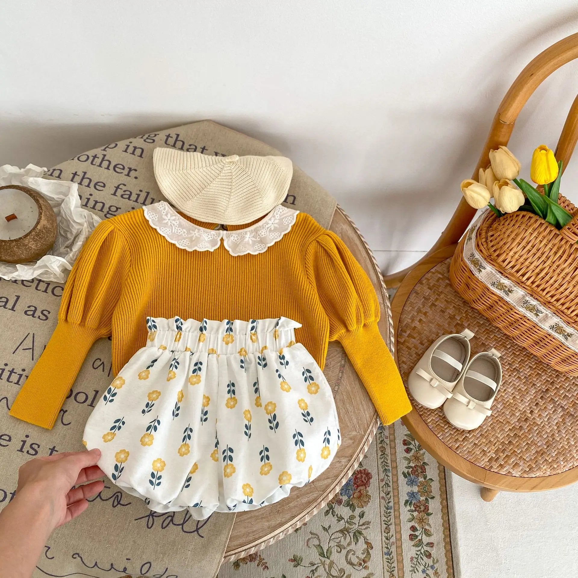 -ベビーパンツ バルーンショートパンツ ブルマパンツ レトロフラワー花柄プリント【mh0006095】 - mamahalo shop - ハーフパンツ・ショートパンツ -  べビー服 - 子供服 - 男の子 - 女の子