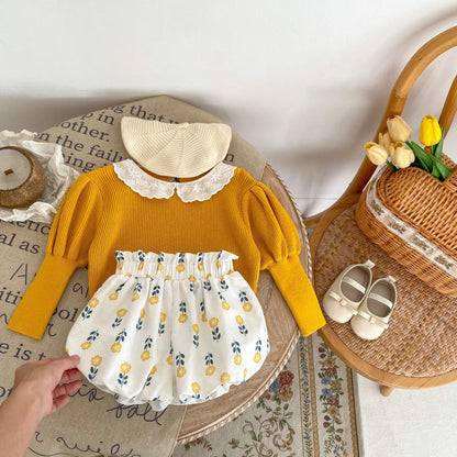 -ベビーパンツ バルーンショートパンツ ブルマパンツ レトロフラワー花柄プリント【mh0006095】 - mamahalo shop - ハーフパンツ・ショートパンツ -  べビー服 - 子供服 - 男の子 - 女の子