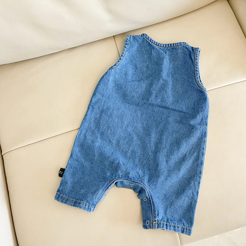 -ベビージャンプスーツ デニム ノースリーブボディスーツ つなぎ【mh0006061】 - mamahalo shop - ノースリーブジャンプスーツ -  べビー服 - 子供服 - 男の子 - 女の子
