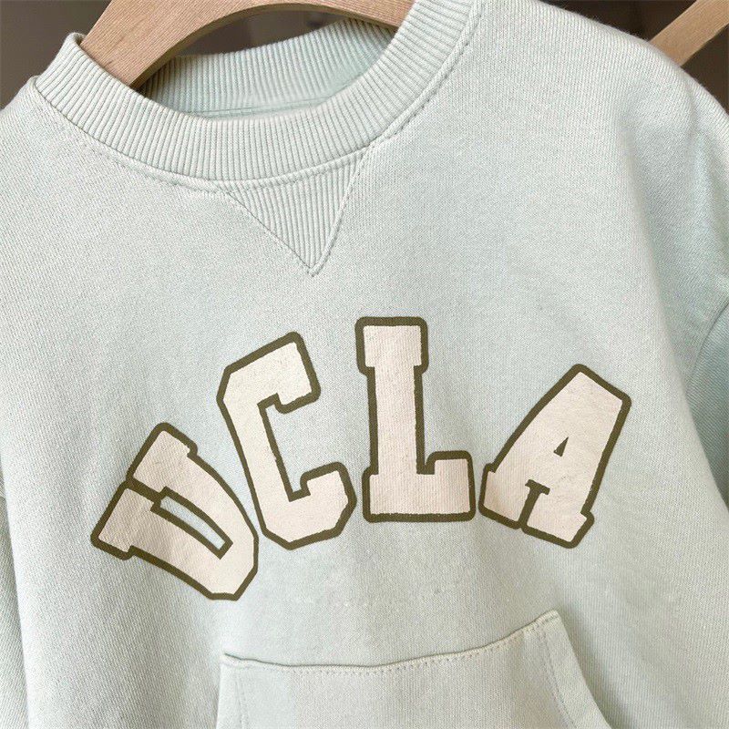 -キッズ UCLA レターロゴ スウェット セットアップ 半袖 トップス ショートパンツ グレー グリーン ユニセックス【mh0002274】 - mamahalo shop - 半袖セットアップ -  べビー服 - 子供服 - 男の子 - 女の子