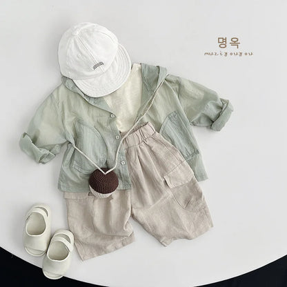 -キッズパンツ コットンリネン カーゴハーフパンツ 3カラー - mamahalo shop - ハーフパンツ・ショートパンツ -  べビー服 - 子供服 - 男の子 - 女の子