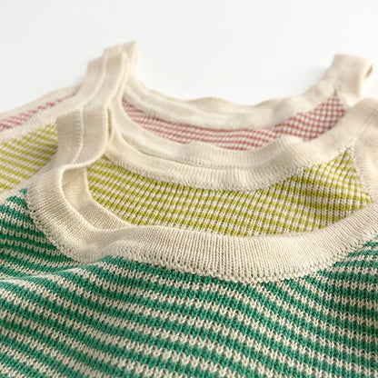 -キッズ ボーダー サマーニット キャミソール トップス レッド グリーン イエロー ユニセックス - mamahalo shop - タンクトップ・キャミソール・ノースリーブトップス -  べビー服 - 子供服 - 男の子 - 女の子
