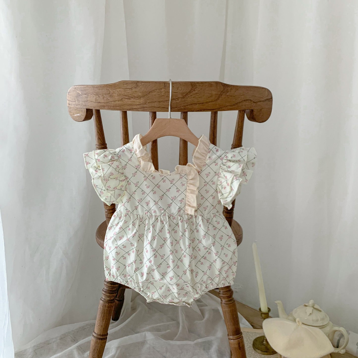 -ベビー チェック フリルスリーブ 半袖 ロンパース ガールズ【mh0002192】 - mamahalo shop - 半袖ロンパース -  べビー服 - 子供服 - 男の子 - 女の子