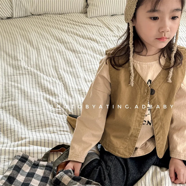 キッズベスト Vネックノースリーブジャケット 2カラー - mamahalo shop - ベスト -  べビー服 - 子供服 - 男の子 - 女の子