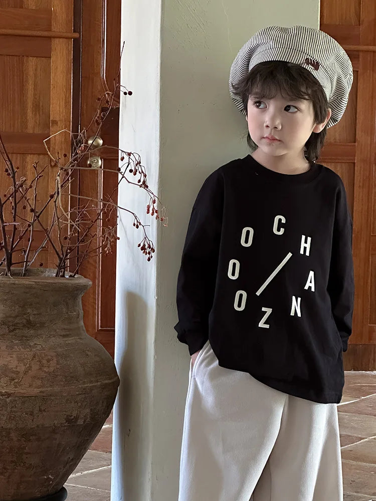 -キッズトップス レターロゴプリント長袖Tシャツ 3カラー - mamahalo shop - 長袖Tシャツ -  べビー服 - 子供服 - 男の子 - 女の子