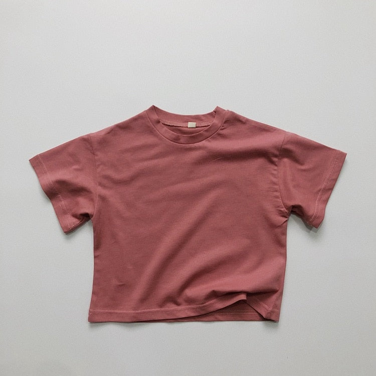 -キッズ シンプル ベーシック ルーズ 半袖 Tシャツ トップス 5カラー ユニセックス - mamahalo shop - 半袖Tシャツ -  べビー服 - 子供服 - 男の子 - 女の子