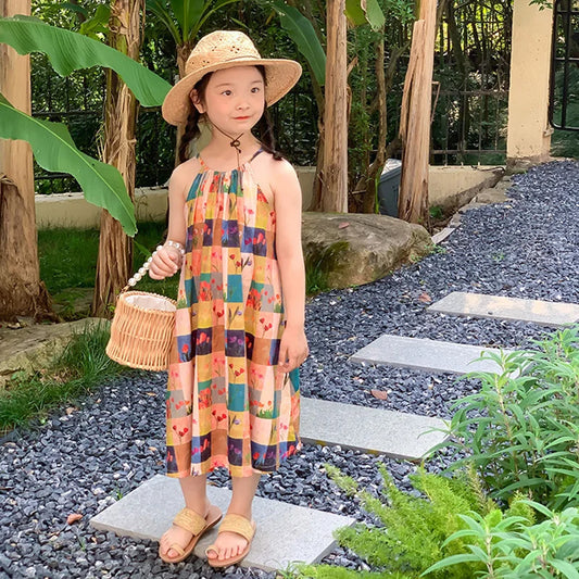 -キッズワンピース カラフルチェック キャミソール ルーズワンピース【mh0005963】 - mamahalo shop - ノースリーブワンピース -  べビー服 - 子供服 - 男の子 - 女の子