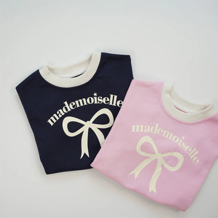 キッズトップス リボンレターロゴプリント長袖スウェットシャツ リンクママお揃いコーデ - mamahalo shop - 長袖Tシャツ -  べビー服 - 子供服 - 男の子 - 女の子