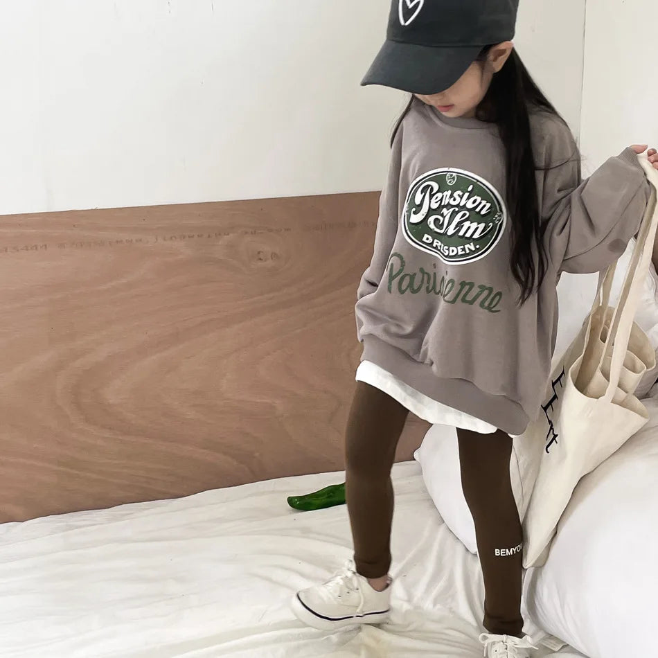 -キッズトップス/パンツ ロゴプリント裏フリースビッグシルエット長袖スウェットシャツ/レターロゴプリントレギンスパンツ【mh0007252】 - mamahalo shop - 長袖セットアップ -  べビー服 - 子供服 - 男の子 - 女の子