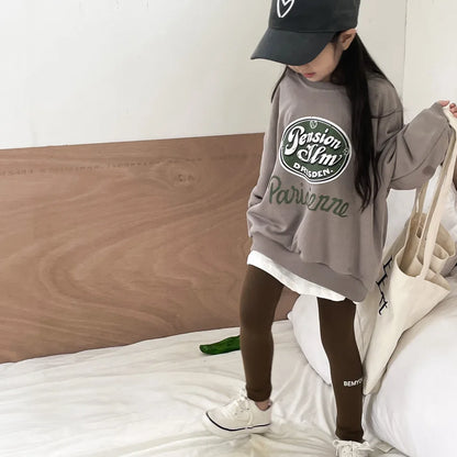 -キッズトップス/パンツ ロゴプリント裏フリースビッグシルエット長袖スウェットシャツ/レターロゴプリントレギンスパンツ【mh0007252】 - mamahalo shop - 長袖セットアップ -  べビー服 - 子供服 - 男の子 - 女の子