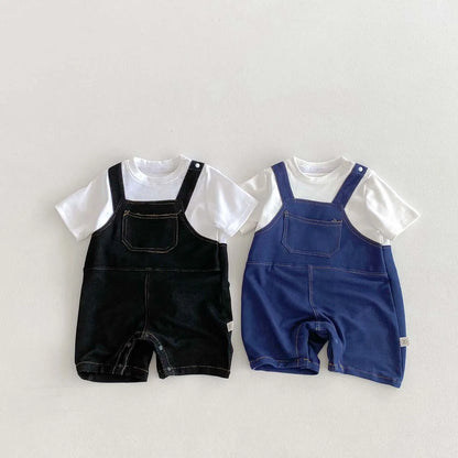 -ベビージャンプスーツ ドッキングオーバーオールロンパース 2カラー【mh0006273】 - mamahalo shop - 半袖ロンパース -  べビー服 - 子供服 - 男の子 - 女の子