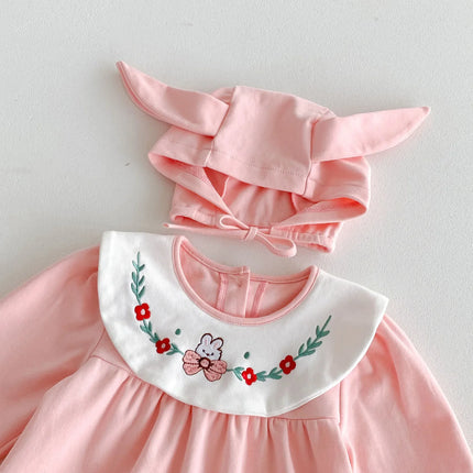 4209 Baby Clothes Autumn 2024 New Korean Girl Baby One Piece Clothes Doll Collar Cute Cotton Climbing Clothes with Hat - mamahalo shop - 長袖ロンパース -  べビー服 - 子供服 - 男の子 - 女の子