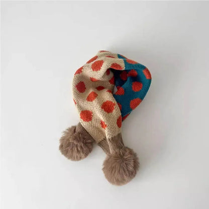 -キッズマフラー ニット ネックウォーマー ぽんぽん付き 水玉ポルカドット チェック 12カラー - mamahalo shop - ネックウォーマー -  べビー服 - 子供服 - 男の子 - 女の子