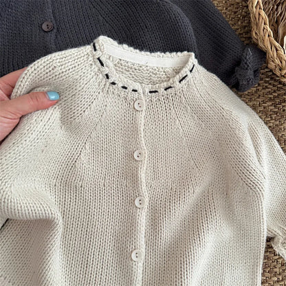 -キッズカーディガン ステッチアクセントざっくりニットジャケット 2カラー - mamahalo shop - カーディガン・パーカー -  べビー服 - 子供服 - 男の子 - 女の子