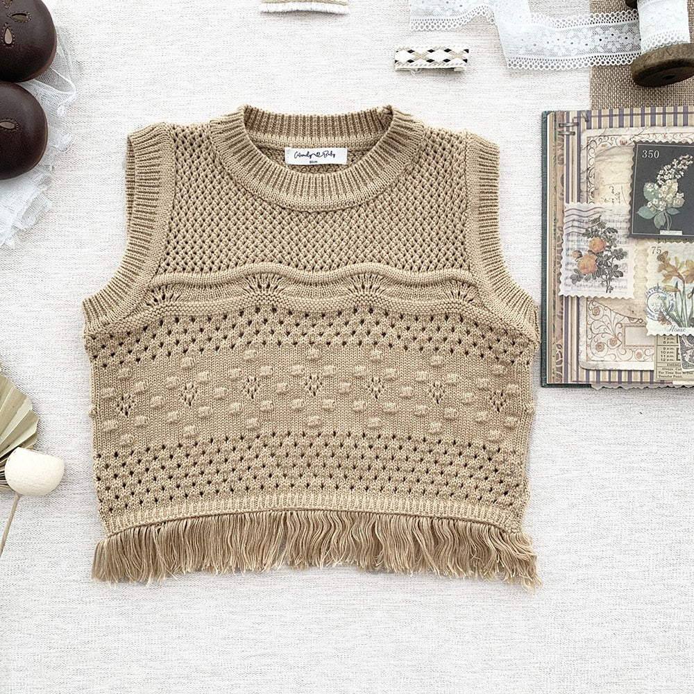 -ベビー キッズ レース ニット フリル ベスト セーター トップス - mamahalo shop - ベスト -  べビー服 - 子供服 - 男の子 - 女の子