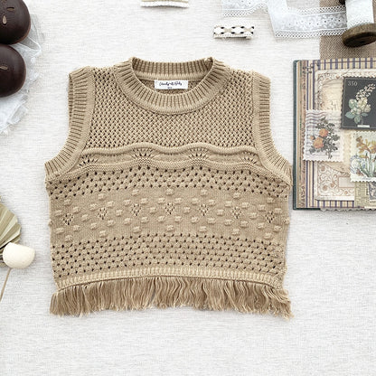 -ベビー キッズ レース ニット フリル ベスト セーター トップス - mamahalo shop - ベスト -  べビー服 - 子供服 - 男の子 - 女の子