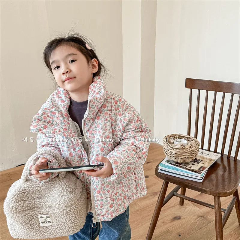 -キッズアウター 中綿キルティングジャケット フラワー 花柄プリントコート 2カラー ガールズ 女の子 子供服 - mamahalo shop - ショートコート・ジャケット・ジャンパー -  べビー服 - 子供服 - 男の子 - 女の子