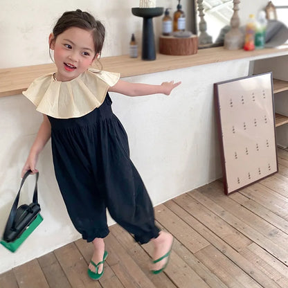 -キッズジャンプスーツ ビッグサークル襟 ノースリーブつなぎ【mh0005839】 - mamahalo shop - ノースリーブジャンプスーツ -  べビー服 - 子供服 - 男の子 - 女の子