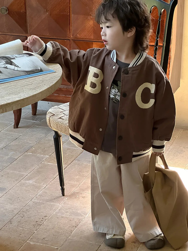 -キッズアウター アルファベットアップリケスタジアムジャンパー スタジャン2カラー - mamahalo shop - ショートコート・ジャケット・ジャンパー -  べビー服 - 子供服 - 男の子 - 女の子