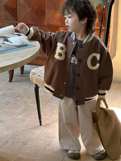 -キッズアウター アルファベットアップリケスタジアムジャンパー スタジャン2カラー - mamahalo shop - ショートコート・ジャケット・ジャンパー -  べビー服 - 子供服 - 男の子 - 女の子