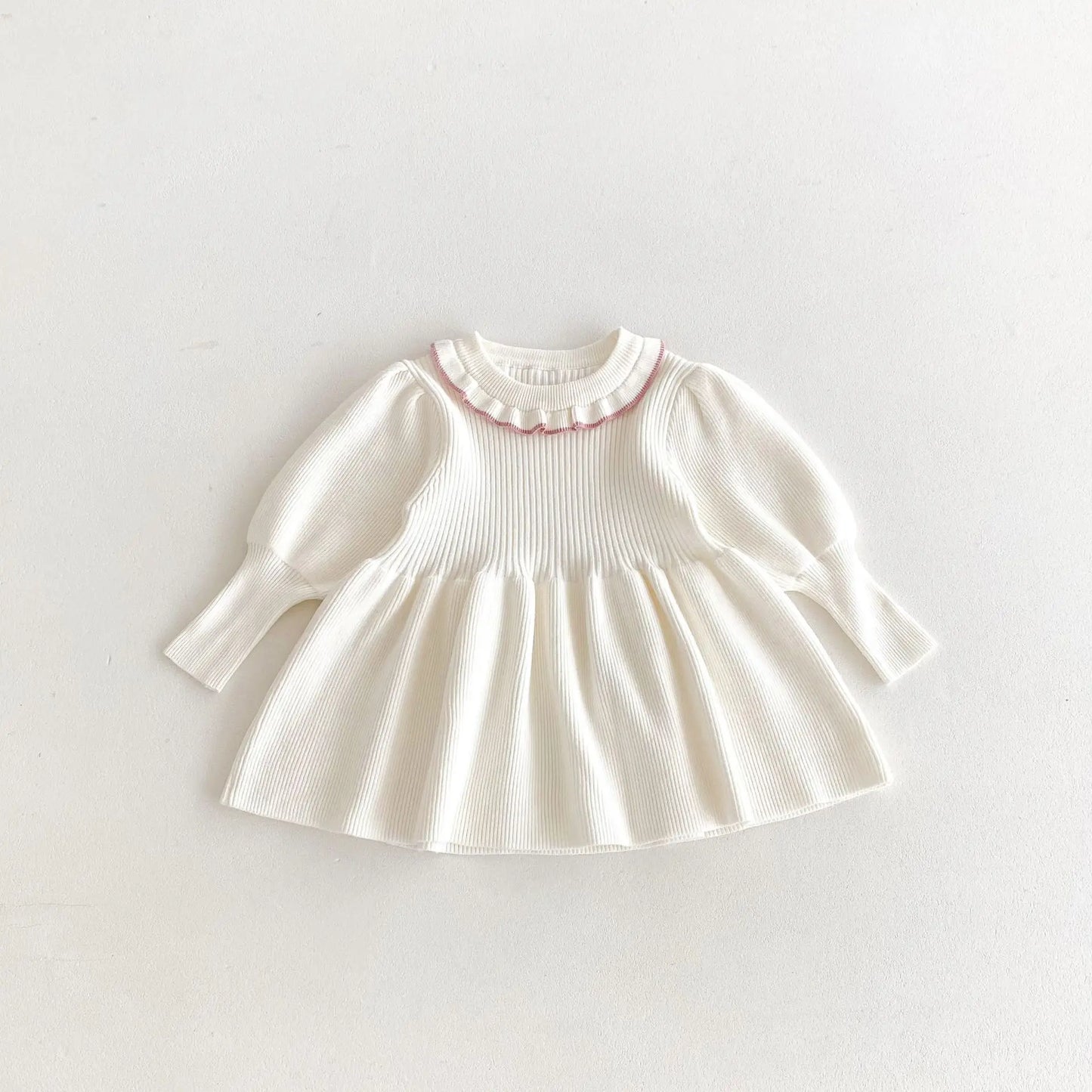 -キッズワンピース ニット 長袖パフスリーブワンピース 4カラー【mh0006628】 - mamahalo shop - 長袖ワンピース -  べビー服 - 子供服 - 男の子 - 女の子