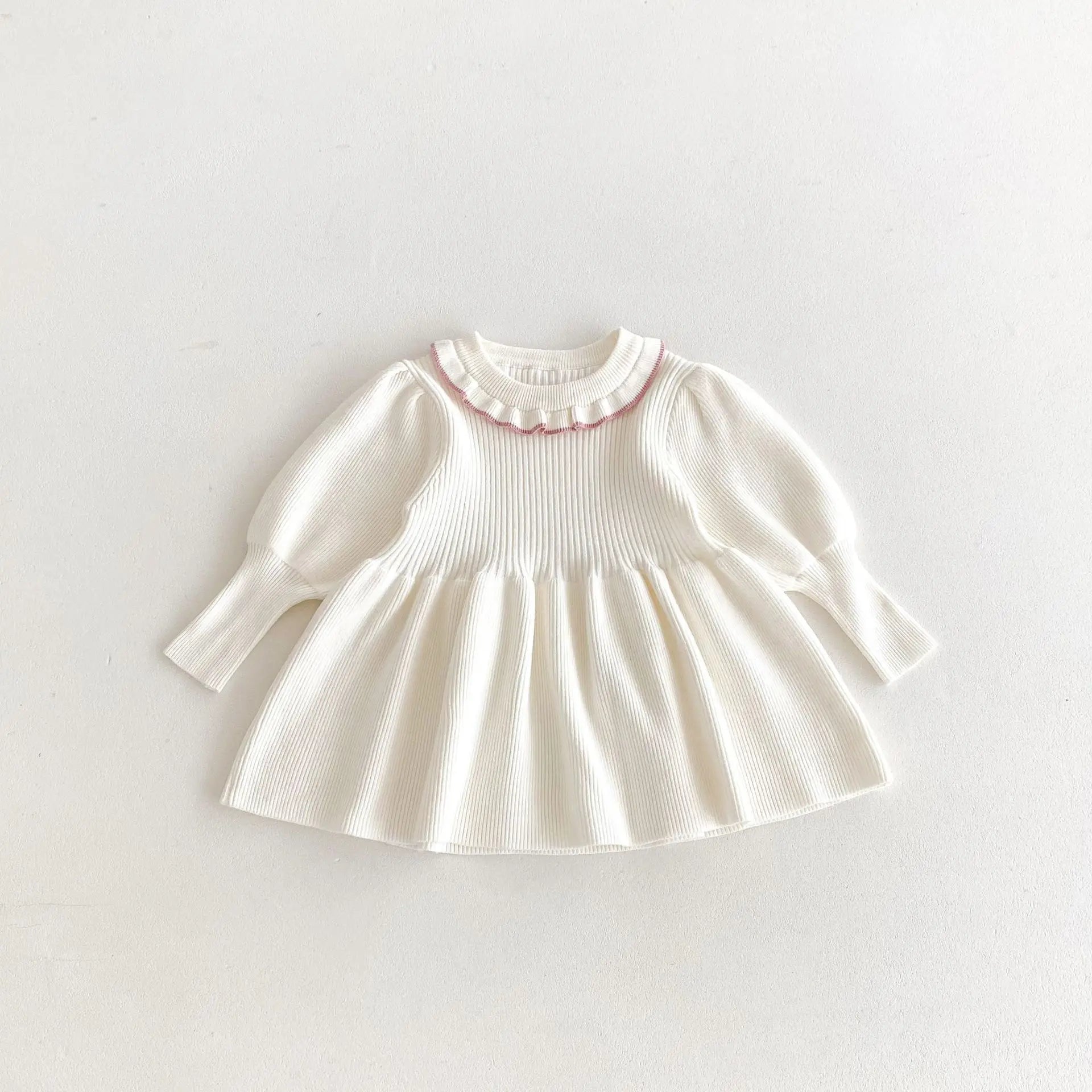 -キッズワンピース ニット 長袖パフスリーブワンピース 4カラー【mh0006628】 - mamahalo shop - 長袖ワンピース -  べビー服 - 子供服 - 男の子 - 女の子