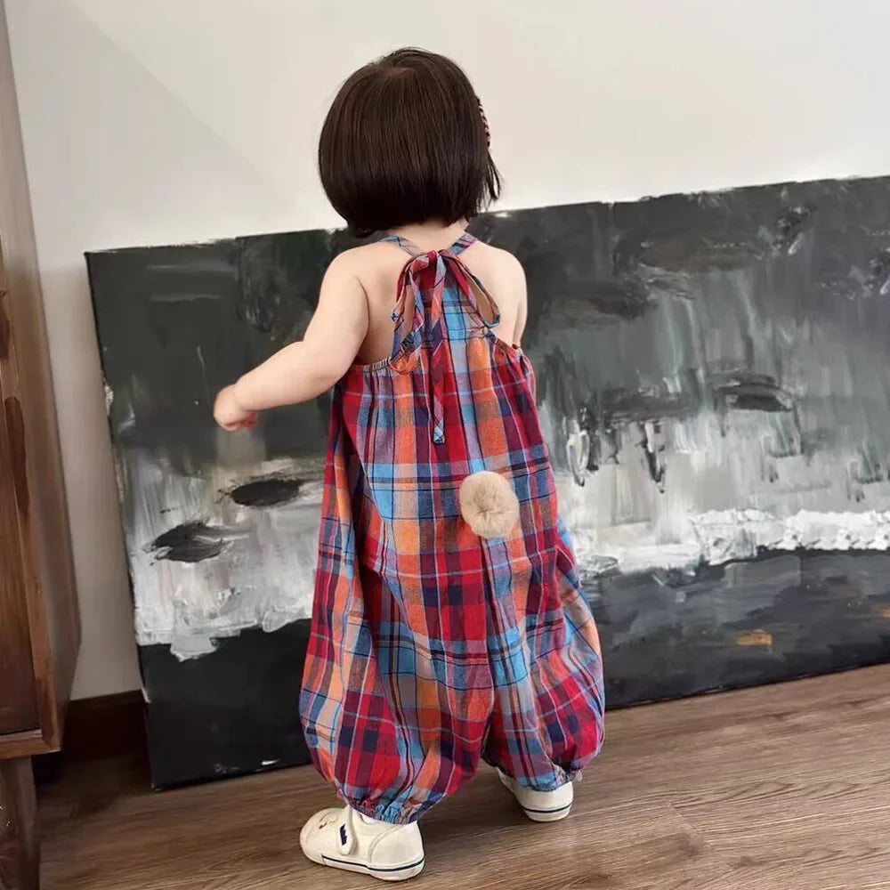 -キッズジャンプスーツ キャミソールサロペット オーバーオール チェック レッド【mh0005875】 - mamahalo shop - ノースリーブジャンプスーツ -  べビー服 - 子供服 - 男の子 - 女の子