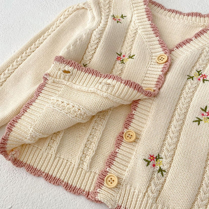 -キッズ フラワー 花柄 刺繍 ニット カーディガン ガールズ【mh0002438】 - mamahalo shop - カーディガン・パーカー -  べビー服 - 子供服 - 男の子 - 女の子