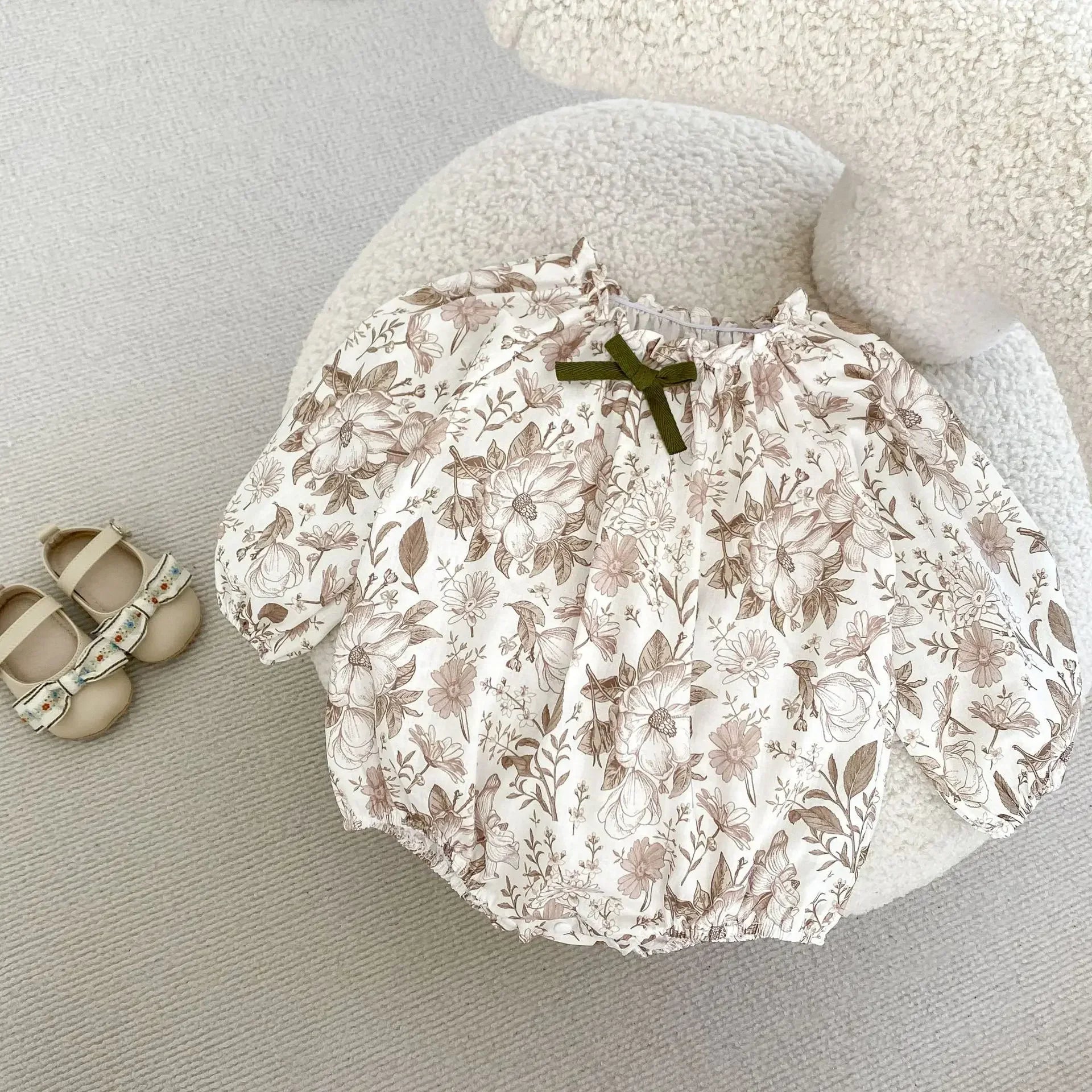 -ベビーロンパース ボタニカルフラワープリント長袖ボディスーツ【mh0007098】 - mamahalo shop - 長袖ロンパース -  べビー服 - 子供服 - 男の子 - 女の子