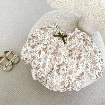 -ベビーロンパース ボタニカルフラワープリント長袖ボディスーツ【mh0007098】 - mamahalo shop - 長袖ロンパース -  べビー服 - 子供服 - 男の子 - 女の子