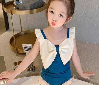 -キッズ水着 ガールズ ワンピース+帽子セット ビッグリボン スイムウェア 2カラー【mh0005977】 - mamahalo shop - ベビー用水着 -  べビー服 - 子供服 - 男の子 - 女の子