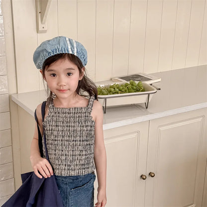 -キッズトップス プリーツ シャーリング キャミソール ブラウス チェック 2カラー - mamahalo shop - タンクトップ・キャミソール・ノースリーブトップス -  べビー服 - 子供服 - 男の子 - 女の子