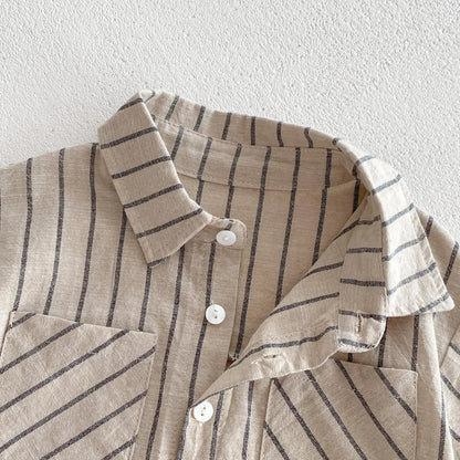 -キッズセットアップ 2点セット 半袖シャツ+ショートパンツ ストライプ【mh0006535】 - mamahalo shop - 半袖セットアップ -  べビー服 - 子供服 - 男の子 - 女の子