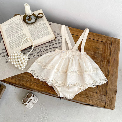 -ベビートップス/パンツ 水玉ドット/無地スクエア襟長袖Tシャツ/サスペンダーレーススカートブルマパンツ - mamahalo shop - 長袖セットアップ -  べビー服 - 子供服 - 男の子 - 女の子