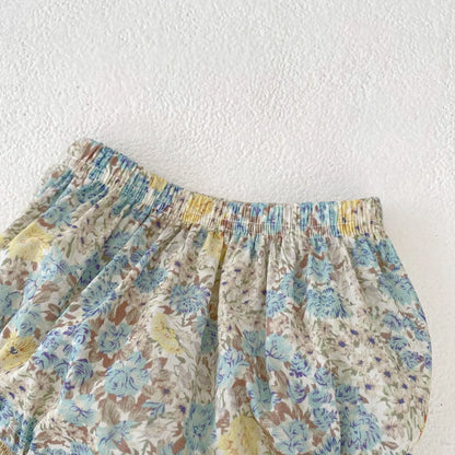 -ベビーセットアップ 2点セット ノースリーブレースチュニックブラウス+フラワープリントブルマパンツ【mh0006518】 - mamahalo shop - ノースリーブセットアップ -  べビー服 - 子供服 - 男の子 - 女の子