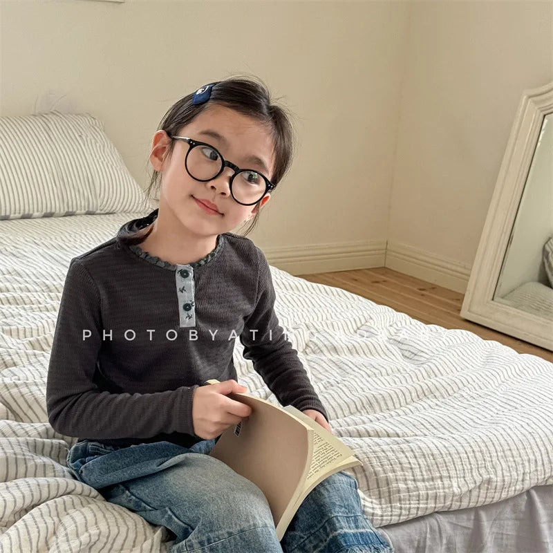 -キッズトップス 長袖Tシャツ レースヘンリーネック 3カラー - mamahalo shop - 長袖Tシャツ -  べビー服 - 子供服 - 男の子 - 女の子