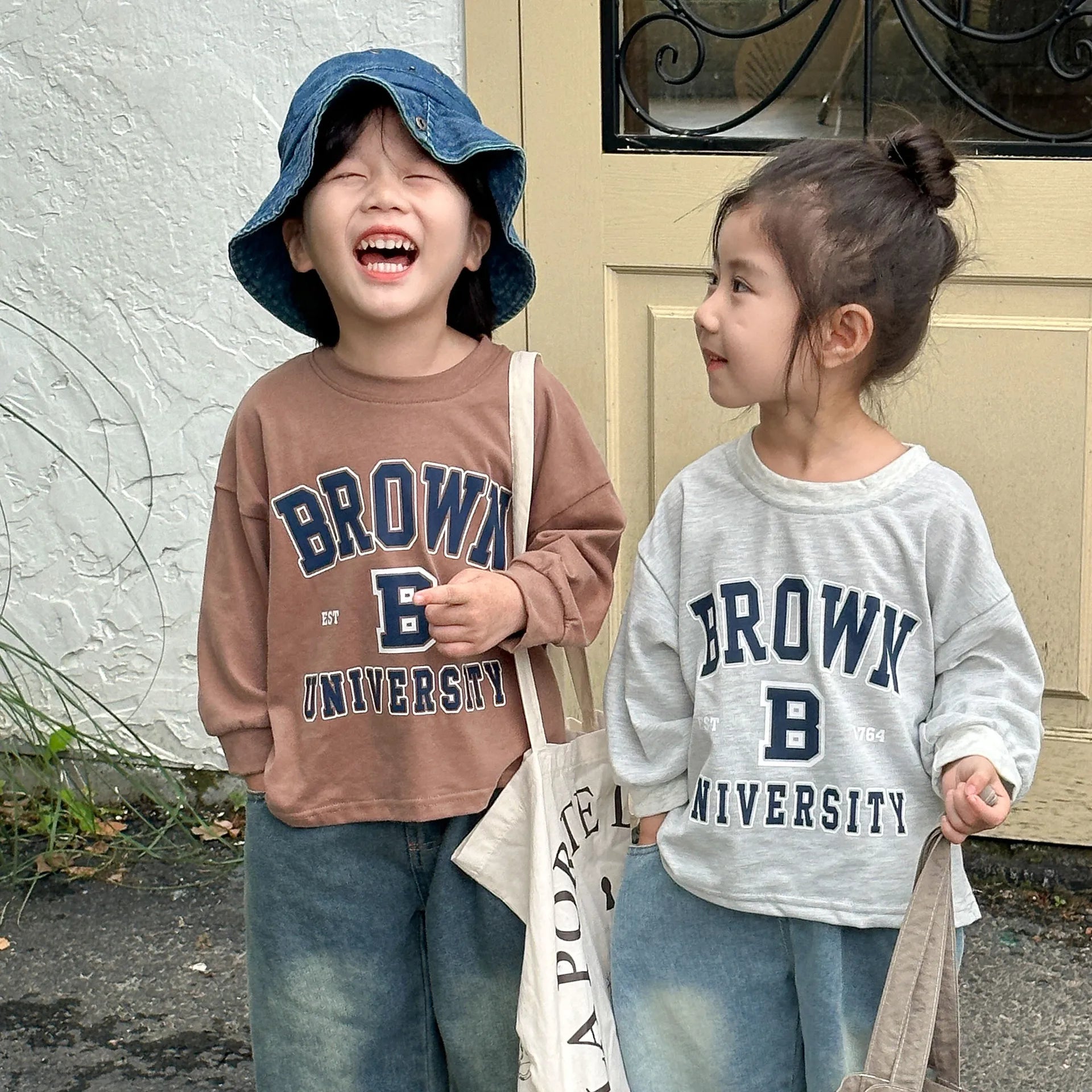 -キッズトップス 長袖アメカジプリントTシャツ レターロゴ2カラー - mamahalo shop - 長袖Tシャツ -  べビー服 - 子供服 - 男の子 - 女の子