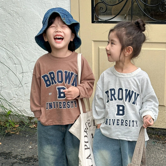 -キッズトップス 長袖アメカジプリントTシャツ レターロゴ2カラー - mamahalo shop - 長袖Tシャツ -  べビー服 - 子供服 - 男の子 - 女の子