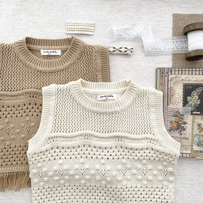 -ベビー キッズ レース ニット フリル ベスト セーター トップス - mamahalo shop - ベスト -  べビー服 - 子供服 - 男の子 - 女の子
