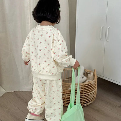 -キッズセットアップ 2点セット スウェットトレーナー スウェットパンツ フラワー小花柄プリント【mh0004276】 - mamahalo shop - 長袖セットアップ -  べビー服 - 子供服 - 男の子 - 女の子