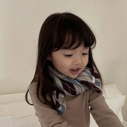 -キッズマフラー ネックウォーマー ニットスカーフ 幾何学 レオパード 無地 - mamahalo shop - ネックウォーマー -  べビー服 - 子供服 - 男の子 - 女の子