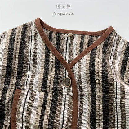 -キッズ ショートジャケット コート ストライプ ブラウン ボーイズ 男の子 子供服 - mamahalo shop - ショートコート・ジャケット・ジャンパー -  べビー服 - 子供服 - 男の子 - 女の子