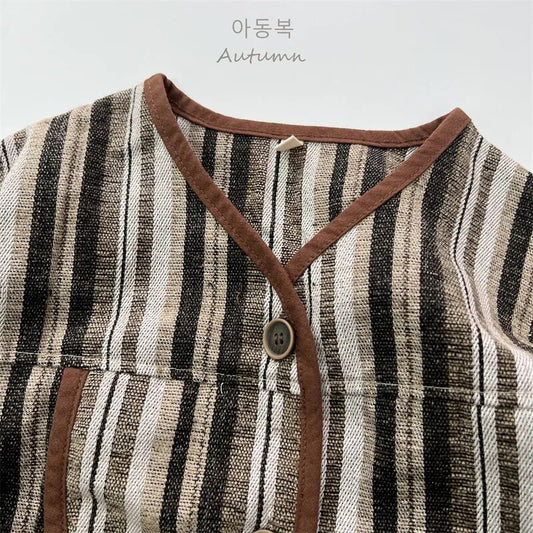 -キッズ ショートジャケット コート ストライプ ブラウン ボーイズ 男の子 子供服 - mamahalo shop - ショートコート・ジャケット・ジャンパー -  べビー服 - 子供服 - 男の子 - 女の子