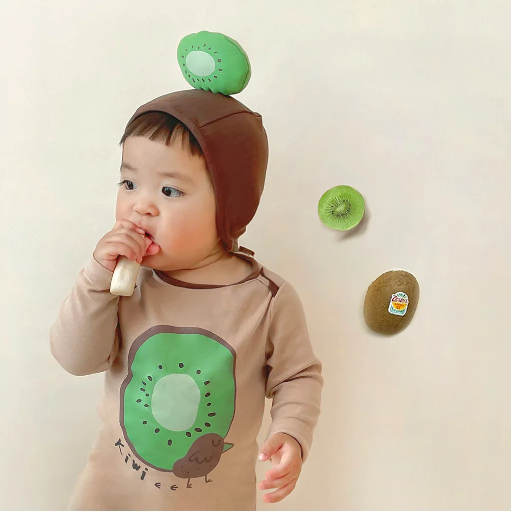 -ベビーロンパース 帽子セット キウイ 長袖ボディスーツ コスチューム【mh0004644】 - mamahalo shop - 長袖ロンパース -  べビー服 - 子供服 - 男の子 - 女の子